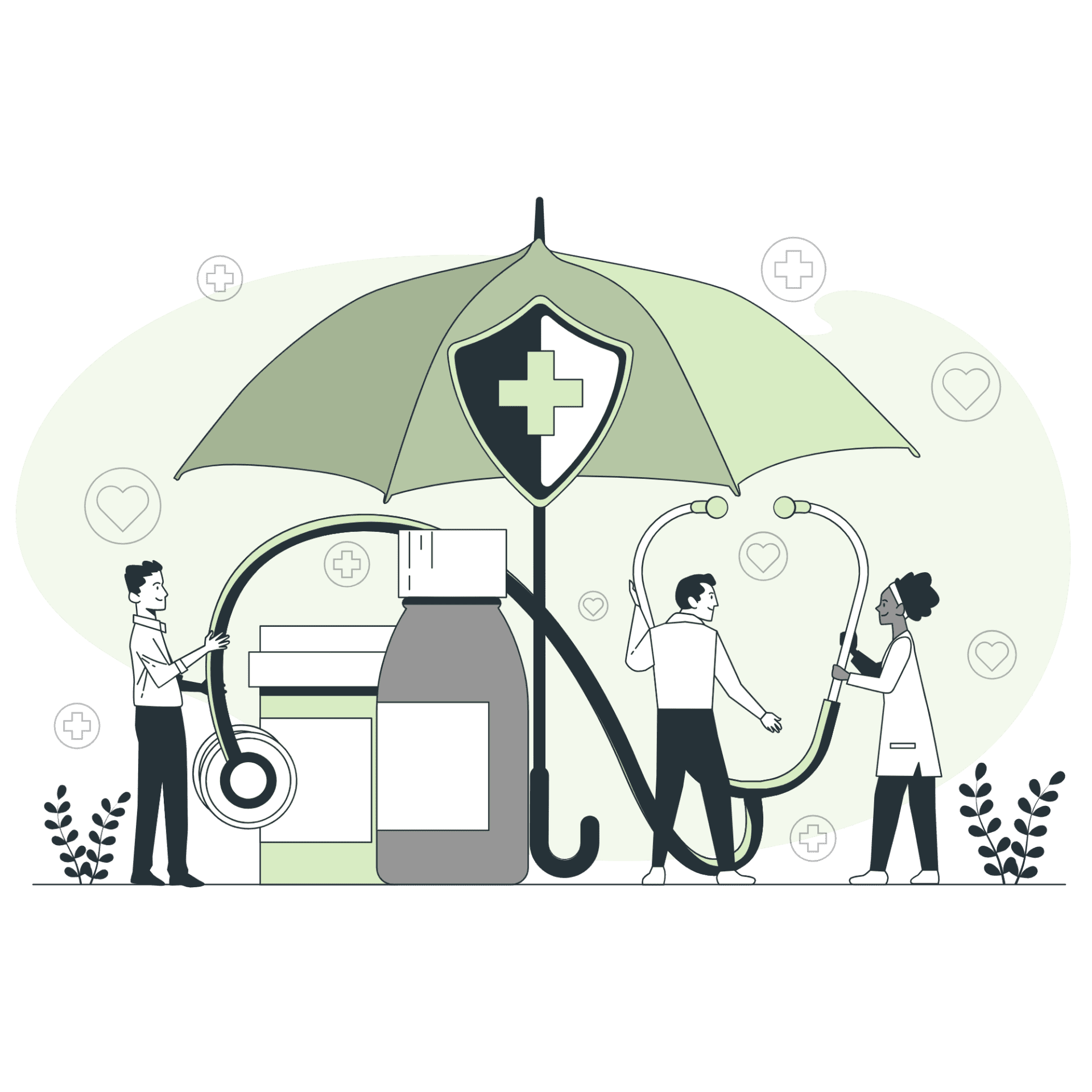 a group of people standing under an umbrella